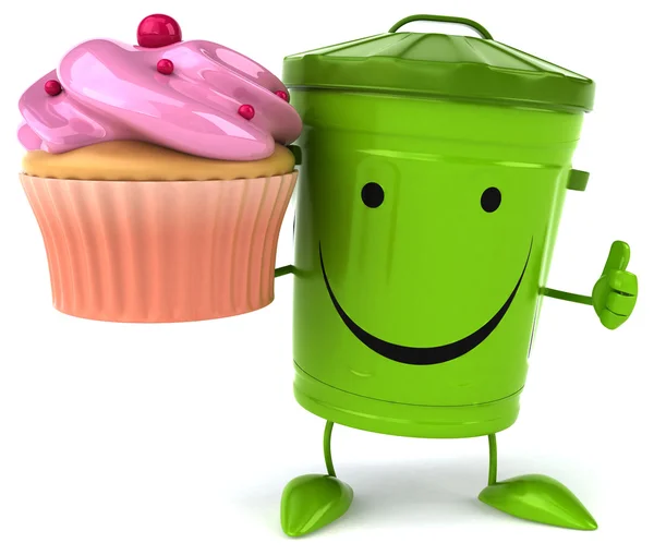 Yeşil çöp kova ile cupcake — Stok fotoğraf