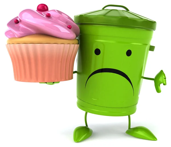 Πράσινο σκουπίδια κουβά με cupcake — Φωτογραφία Αρχείου