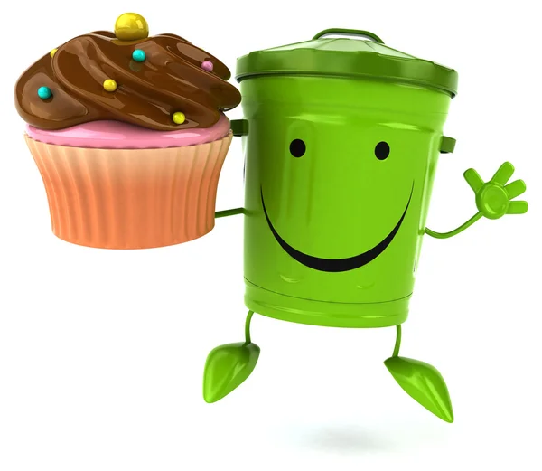 カップケーキと緑のごみバケツ — ストック写真
