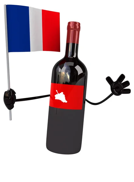Cartoon wine bottle with flag — Stock Photo, Image