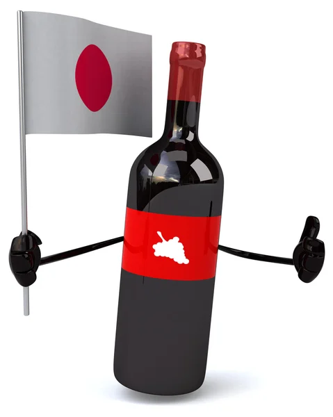 Bouteille de vin dessin animé avec drapeau — Photo