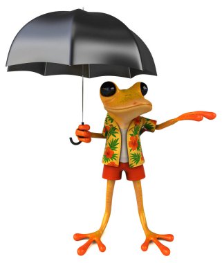 Şemsiyeli 3 boyutlu komik kurbağa.