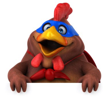 Bir süper kahraman tavuğun 3 boyutlu komik çizimi