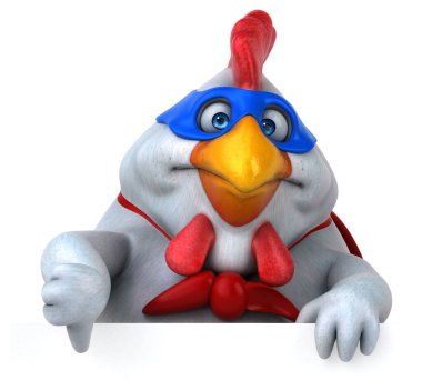 Bir süper kahraman tavuğun 3 boyutlu komik çizimi