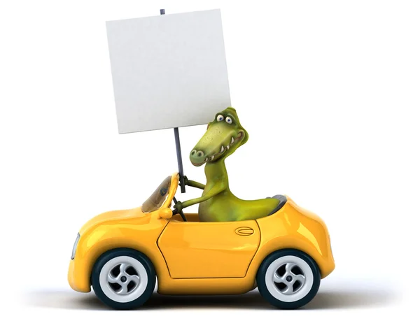 Grappige dinosaur in auto — Stockfoto