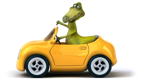 Grappige dinosaur in auto — Stockfoto