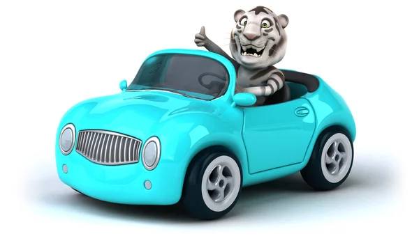 Funny tiger in car — Stock Photo, Image