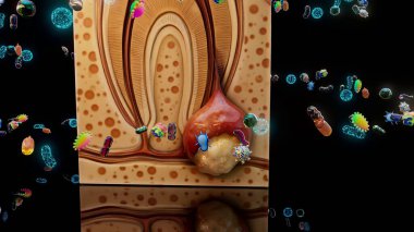 Diş apsesi ve bakterinin kavramsal 3D çizimi