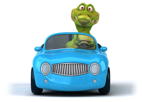 Crocodilo engraçado no carro — Fotografia de Stock