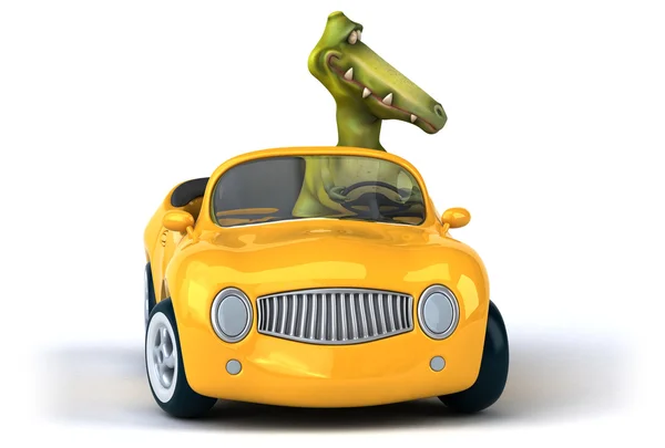 Grappige dinosaur in auto — Stockfoto