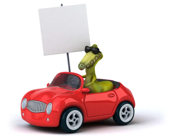 Funny dinosaur in car — Stock Photo, Image