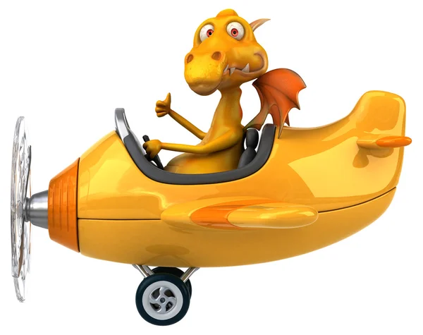 Diversão dragão dos desenhos animados no avião — Fotografia de Stock