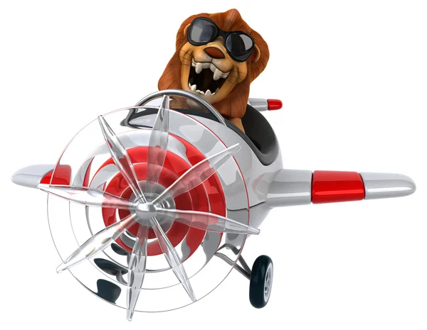 Fun lion in airplane — Stock Photo, Image