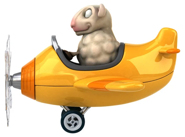 Fun cartoon sheep on airplane — Stock Photo, Image