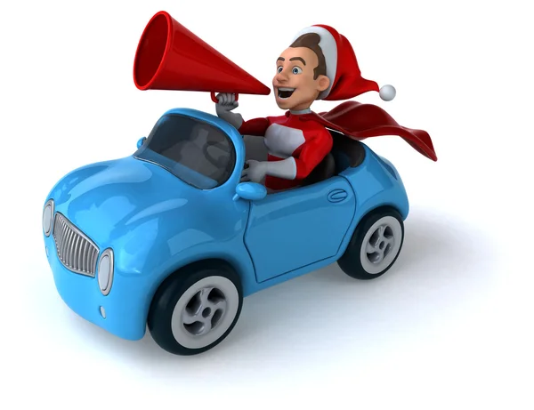 Grappige Santa Claus in auto — Stockfoto