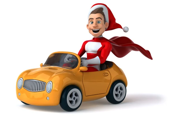 Papai Noel engraçado no carro — Fotografia de Stock