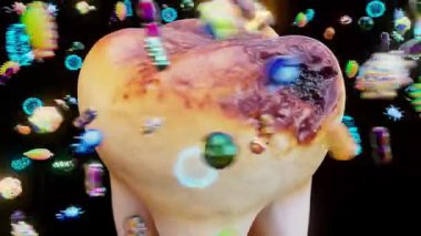 Çürümüş diş ve bakterilerin kavramsal 3 boyutlu animasyonu