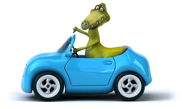 Lustiger Dinosaurier im Auto — Stockfoto