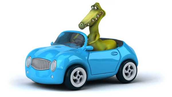 Dinossauro engraçado no carro — Fotografia de Stock