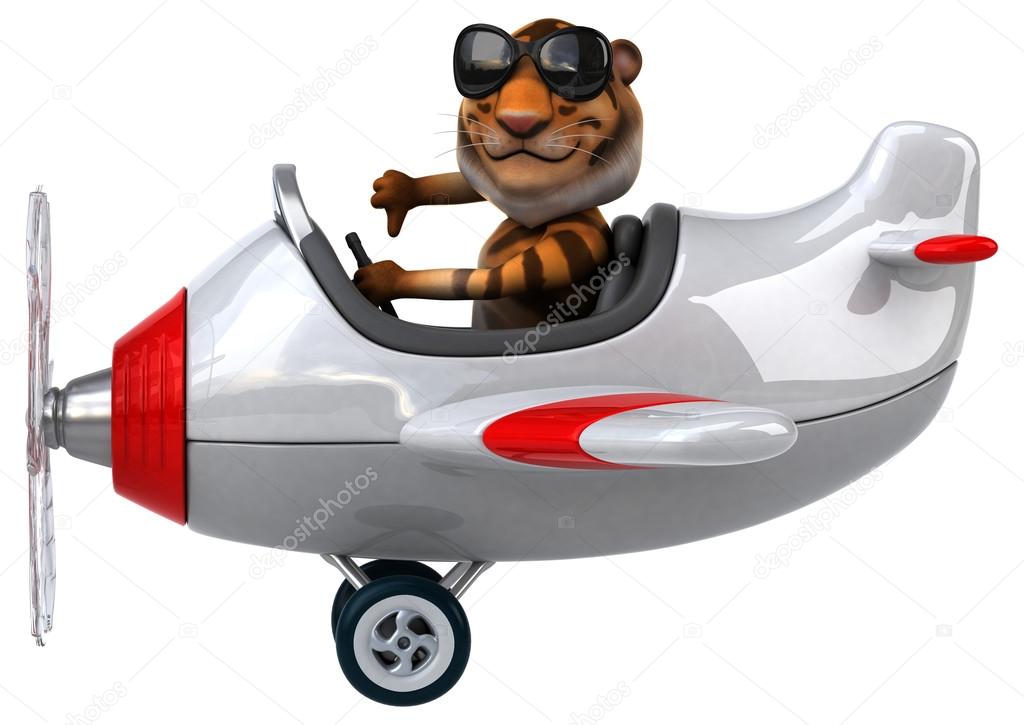 Fun tiger in airplane