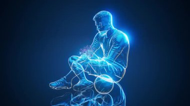 Elinde basketbolla oturan parlak figür.