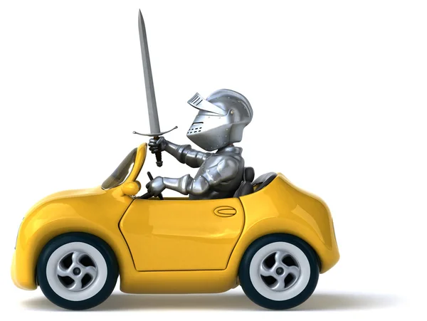 Zabawne rycerz siedzi w samochodzie — Zdjęcie stockowe