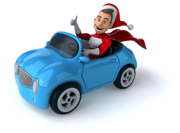 Zabawne Santa Claus jazdy samochodem — Zdjęcie stockowe