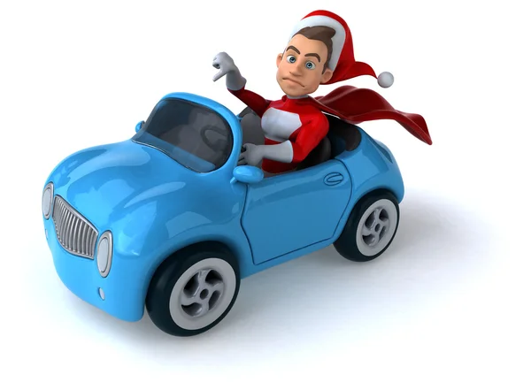 Divertido Papai Noel carro de condução — Fotografia de Stock