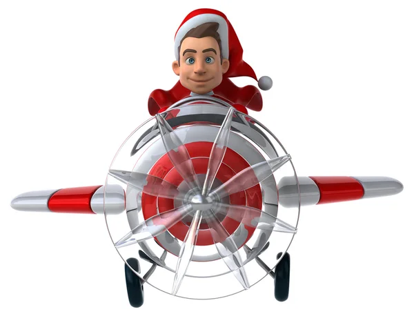 Fun Santa Claus in airplane — Stock Photo, Image