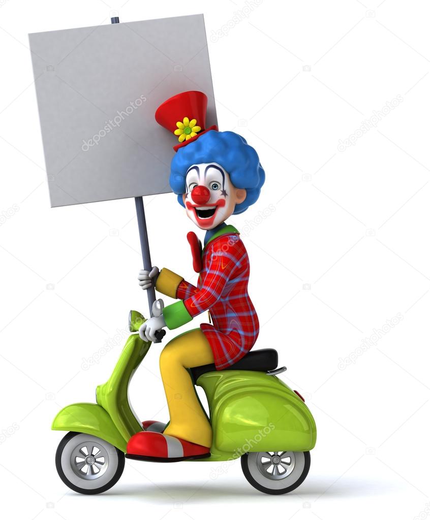 Fun clown on scooter