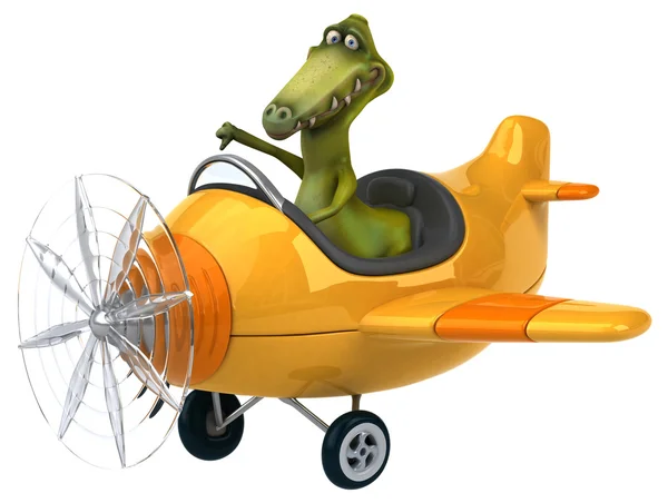 Смешной динозавр в самолёте — стоковое фото