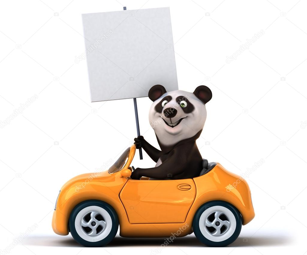 Funny panda in car