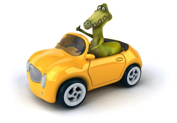 Legrační dinosaurus v autě — Stock fotografie
