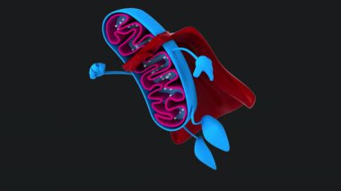 Eğlenceli 3D çizgi film mitokondri süper kahraman (alfa kanalı dahil))