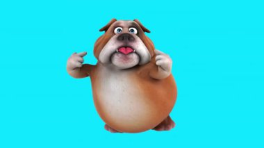 Mavi arka planda dans eden 3 boyutlu eğlenceli çizgi film köpeği.