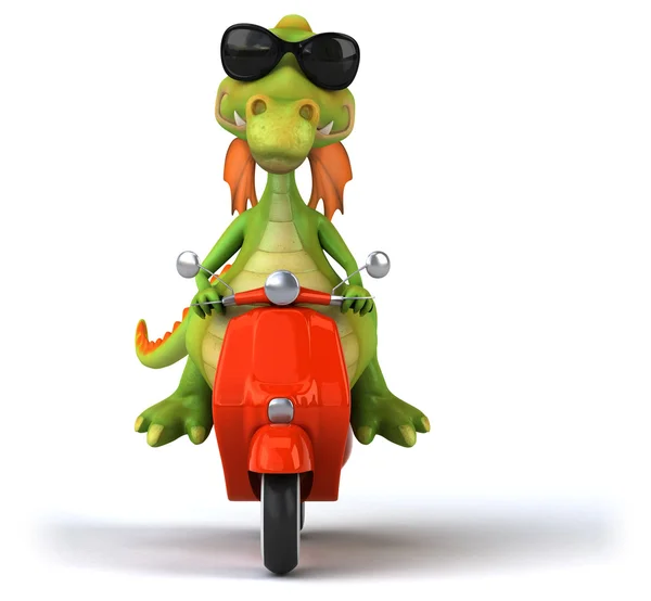 Fun dragon on scooter — Stock Photo, Image