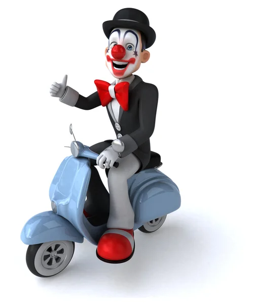 Leuke cartoon clown op scooter — Stockfoto