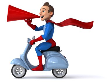 Scooter üzerinde eğlenceli süper kahraman