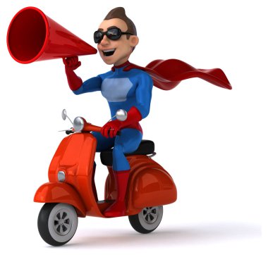 Scooter üzerinde eğlenceli süper kahraman