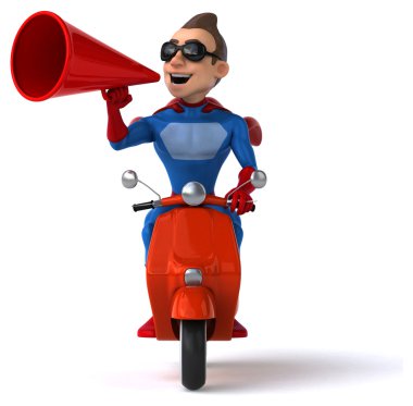 Scooter üzerinde eğlenceli süper kahraman