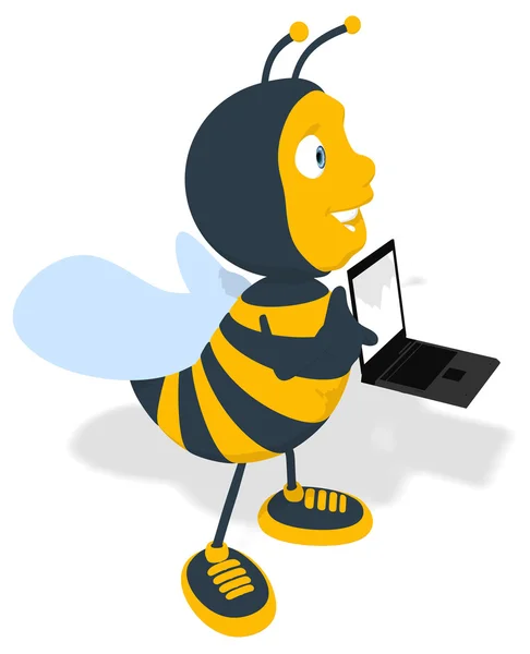 Leuke cartoon bee met laptop — Stockfoto