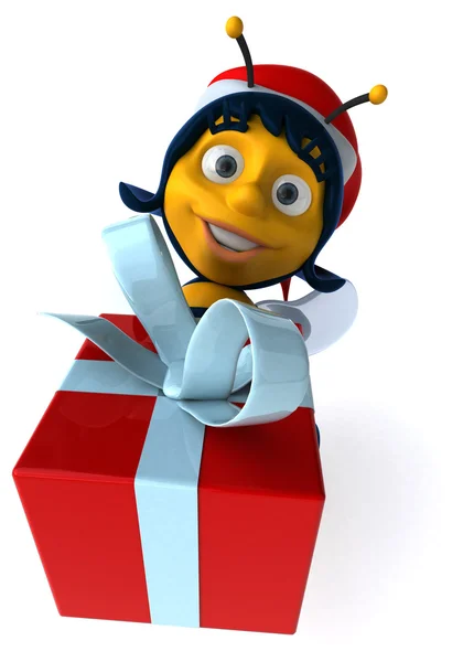 Fun bee holding present — Stock Photo, Image