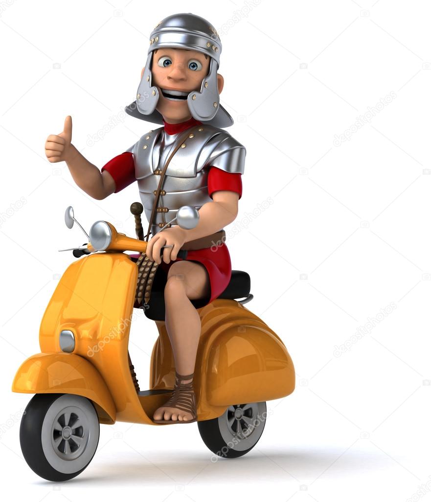 Fun roman soldier on scooter