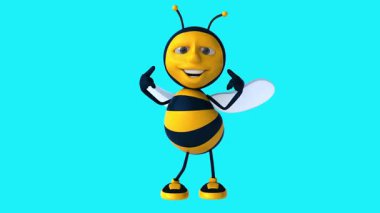 Çizgi film arısı gülümsüyor ve kendini gösteriyor.