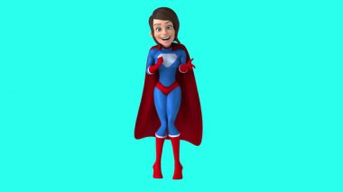 Mavi kostüm giyen çizgi film kahramanı.