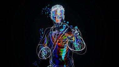 Renkli parlak çizgileri olan soyut figür