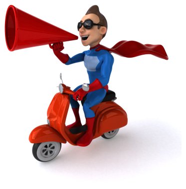 Scooter üzerinde eğlenceli süper kahraman