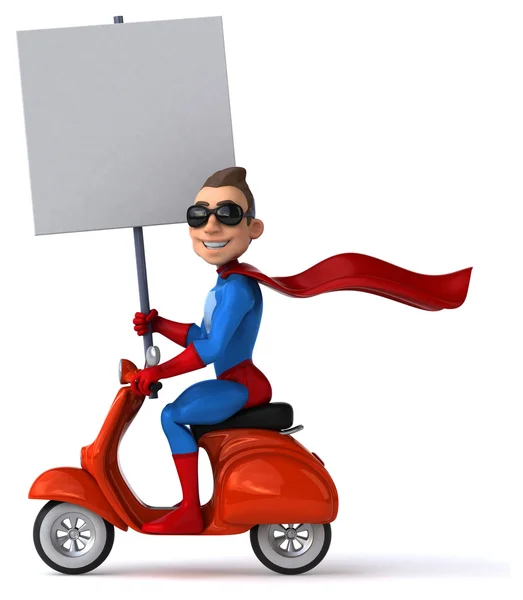 Веселый супергерой на скутере — стоковое фото