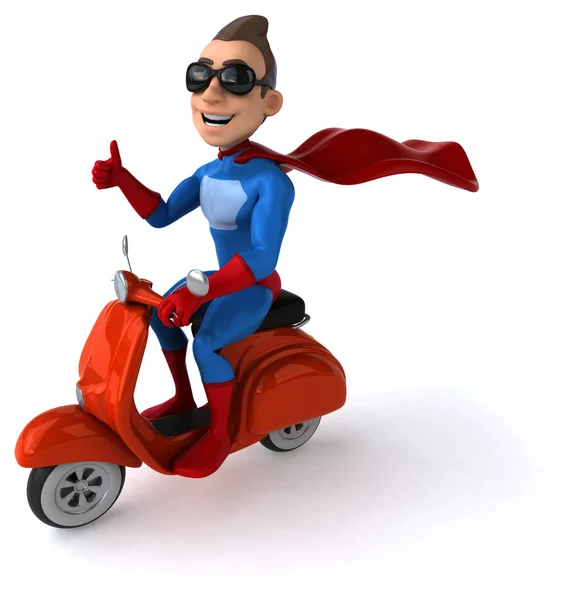 Веселий супергерой на скутері — стокове фото