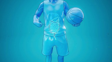 Bir basketbol oyuncusu ve mikrobiyomunun kavramsal 3D çizimi